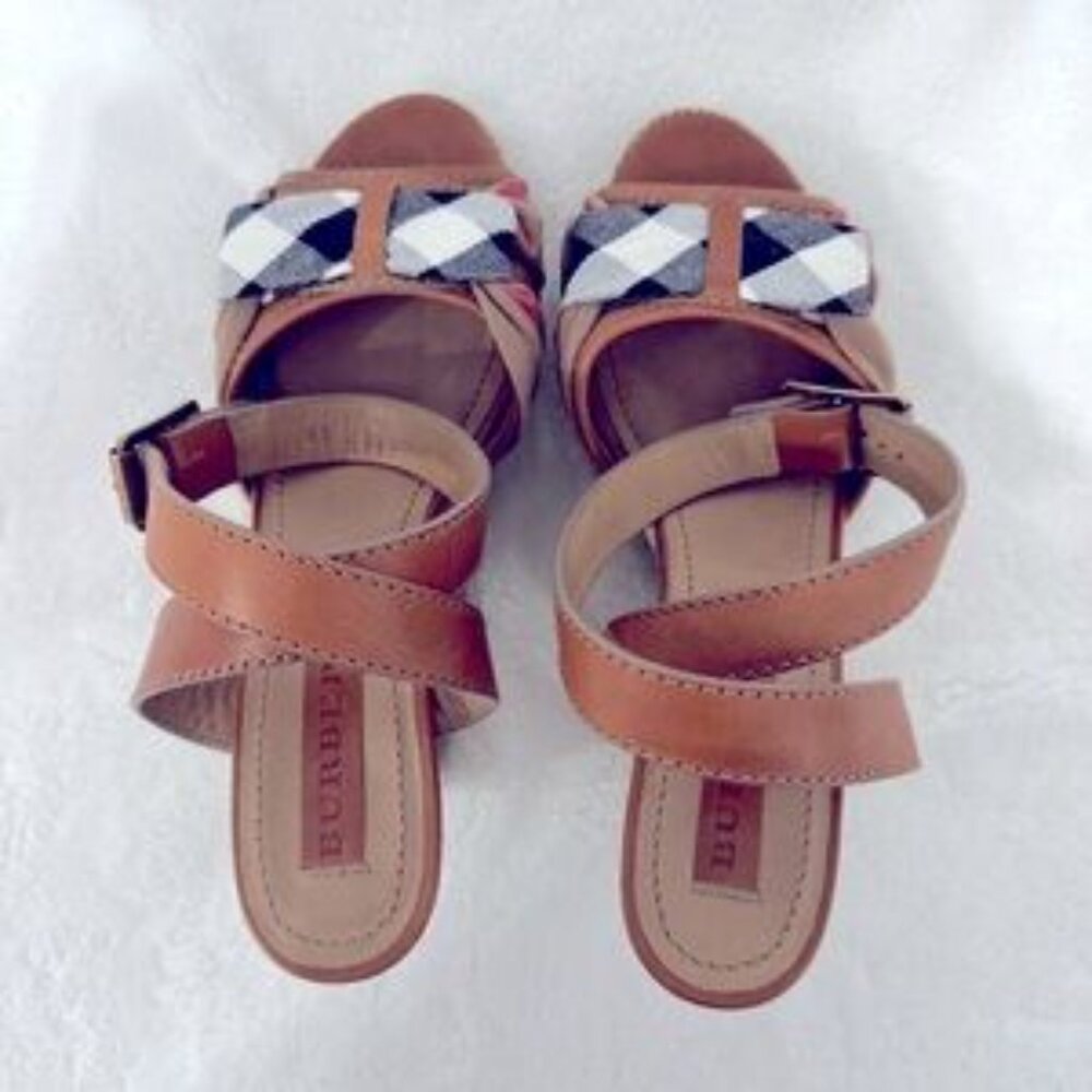 NWOT | AUTHENTIC Burberry Nova Check Leather Wedge Sandals | Ankle Strap | EU 39 - Picture 14 of 14